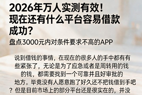 2026年万人实测有效！现在还有什么平台容易借款成功？盘点3000元内对条件要求不高的APP