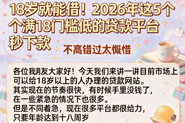 18岁就能借!2026年这5个满18门槛低的贷款平台秒下款,要求不高错过太可惜