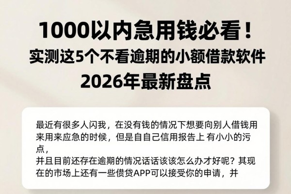 1000以内急用钱必看！实测这5个不看当前逾期的小额借款软件，2026年最新盘点
