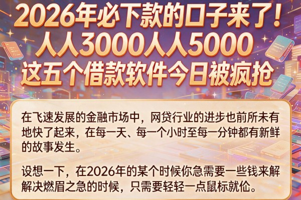 2026年必下款的口子来了!人人3000人人5000,这五个借款软件今日被疯抢
