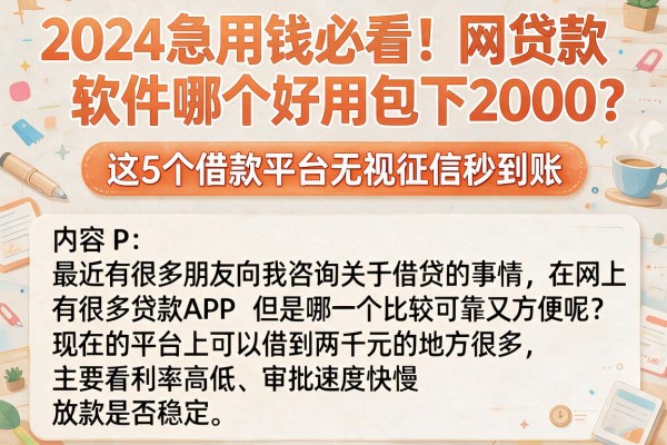 2024急用钱必看!网贷款软件哪个好用包下2000?这5个借款平台无视征信秒到账