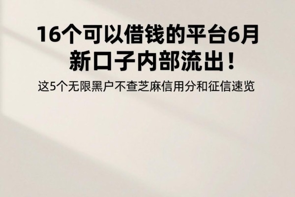 16个可以借钱的平台6月新口子内部流出!这5个无限黑户不查芝麻信用分和征信速览