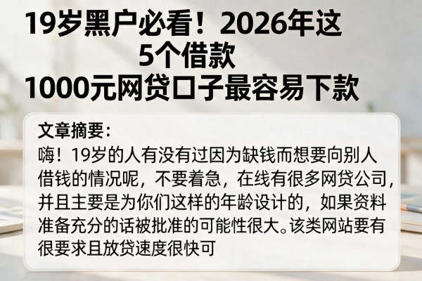 19岁黑户必看!2026年这5个借款1000元网贷口子最容易下款