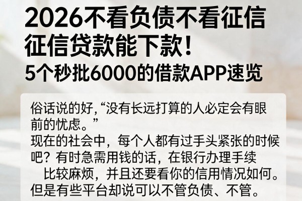 2026不看负债不看征信贷款能下款!5个秒批6000的借款APP速览