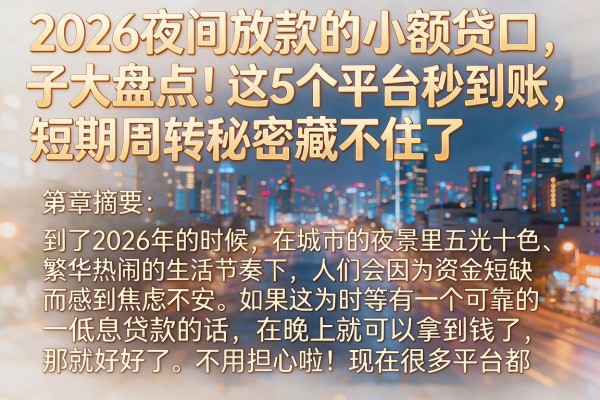 2026夜间放款的小额贷口子大盘点！这5个平台秒到账，短期周转秘密藏不住了