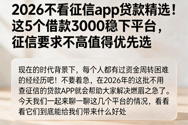 2026不看征信app贷款精选：这5个借款3000稳下平台，征信要求不高值得优先选