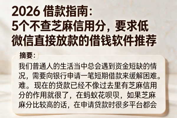 2026借款指南:5个不查芝麻信用分、要求低、微信直接放款的借钱软件推荐