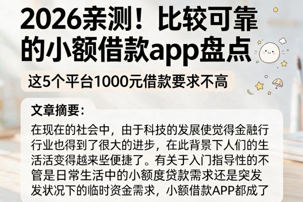 2026亲测!比较可靠的小额借款app盘点,这5个平台1000元借款要求不高
