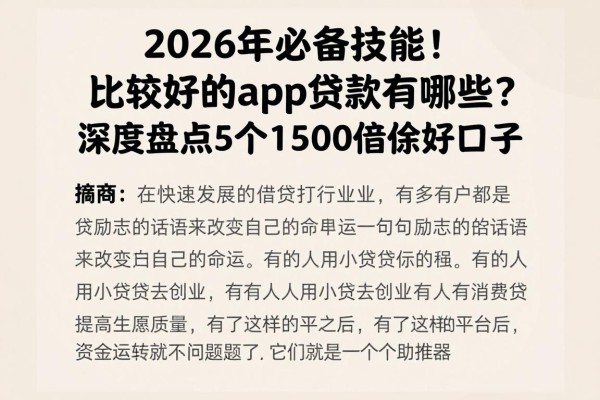 2026年必备技能!比较好的app贷款有哪些?深度盘点5个1500借款好口子
