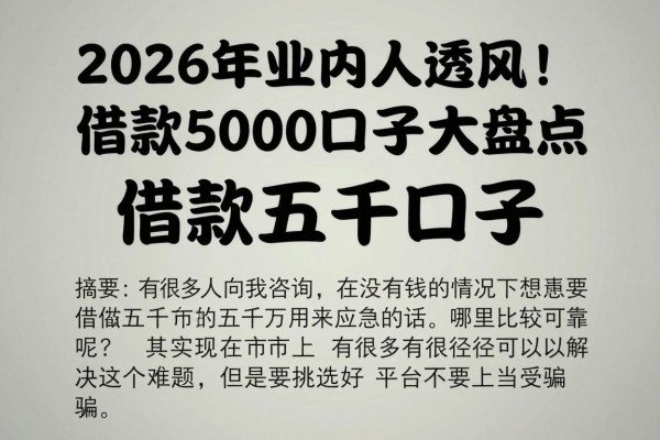 2026年业内人透风！借款5000口子大盘点，附5个对征信要求不高的贷款4000口子