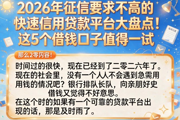 2026年征信要求不高的快速信用贷款平台大盘点!这5个借钱口子值得一试
