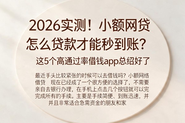 2026实测!小额网贷怎么贷款才能秒到账?这5个高通过率借钱App总结好了
