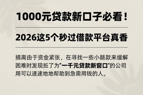 1000元贷款新口子必看!2026这5个秒过借款平台真香