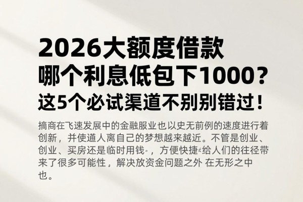 2026大额度借款哪个利息低包下1000?这5个必试渠道千万别错过!