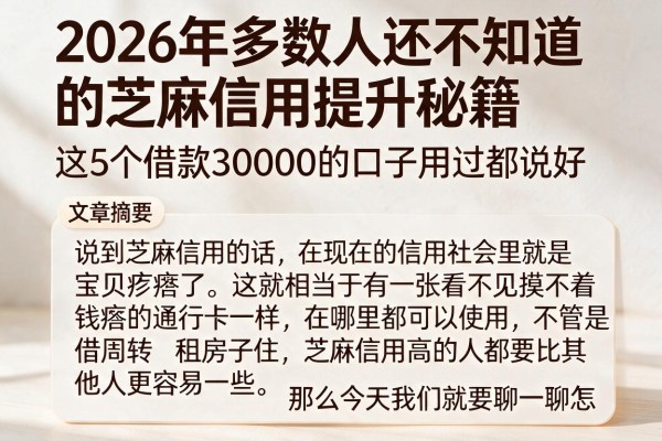 2026年多数人还不知道的芝麻信用提升秘籍,这5个借款30000的口子用过都说好
