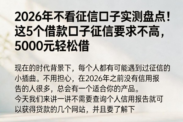 2026年不看征信口子实测盘点！这5个借款口子征信要求不高，5000元轻松借