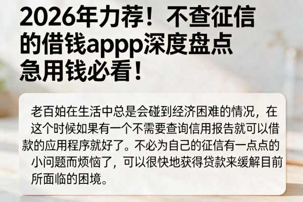 2026年力荐!不查征信的借钱app深度盘点,急用钱必看!
