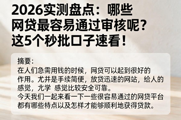 2026实测盘点:哪些网贷最容易通过审核呢?这5个秒批口子速看!