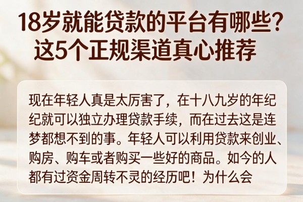 18岁就能贷款的平台有哪些？这5个正规渠道真心推荐
