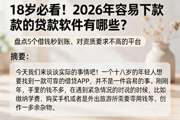 18岁必看!2026年容易下款的贷款软件有哪些?盘点5个借钱秒到账、对资质要求不高的平台