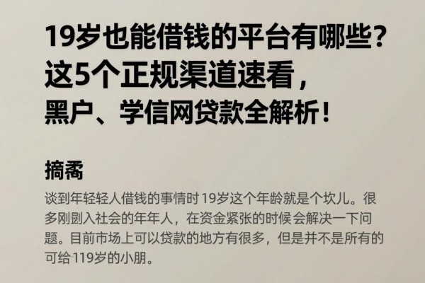 19岁也能借钱的平台有哪些？这5个正规渠道速看，黑户、学信网贷款全解析！