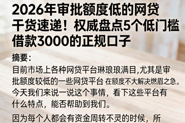 2026年审批额度低的网贷干货速递!权威盘点5个低门槛、借款3000的正规口子
