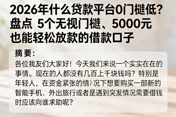 2026年什么贷款平台0门槛低?盘点5个无视门槛、5000元也能轻松放款的借款口子