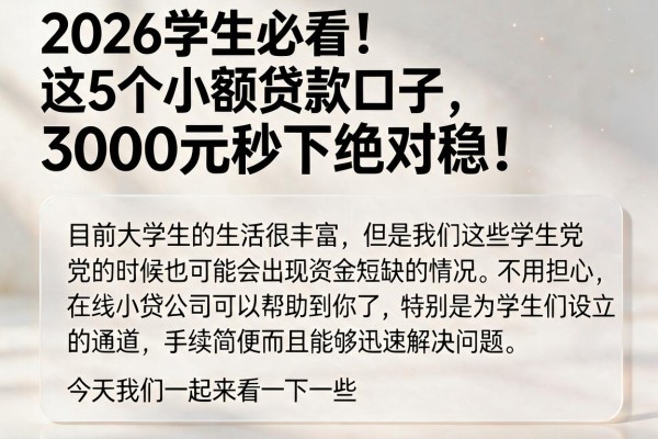 2026学生必看！这5个小额贷款口子，3000元秒下绝对稳！