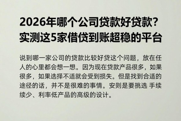 2026年哪个公司贷款好贷款?实测这5家借款到账超稳的平台