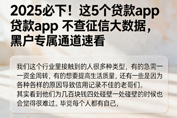 2025必下!这5个贷款app不查征信大数据,黑户专属通道速看