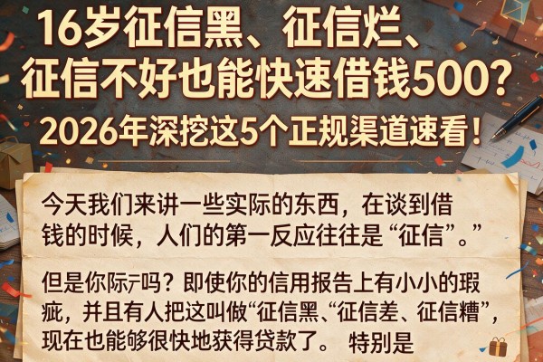 16岁征信黑、征信烂、征信不好也能快速借钱500?2026年深挖这5个正规渠道速看!