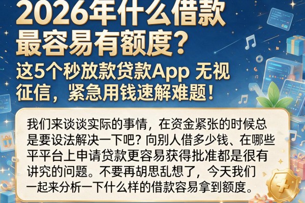 2026年什么借款最容易有额度?这5个秒放款贷款App无视征信,紧急用钱速解难题!