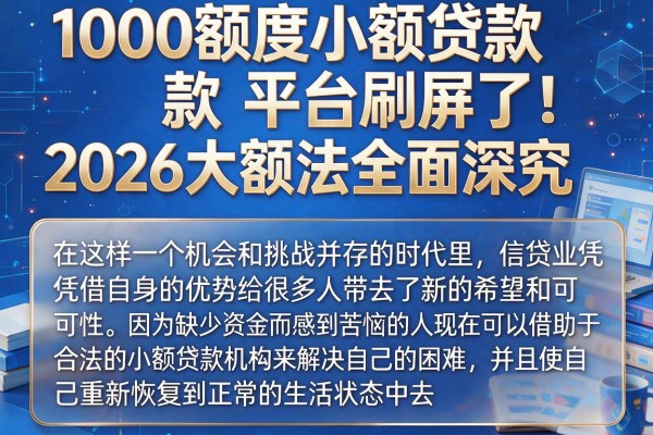1000额度小额贷款平台刷屏了!2026大额法全面深究