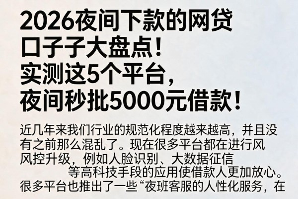 2026夜间下款的网贷口子大盘点！实测这5个平台，夜间秒批5000元借款！