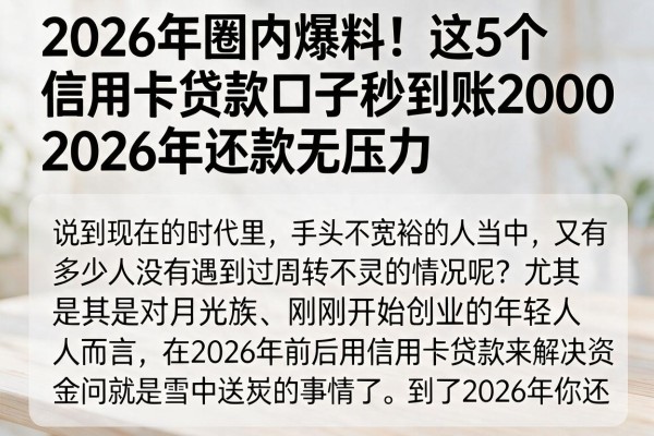 2026年圈内爆料!这5个信用卡贷款口子秒到账2000,2026年还款无压力