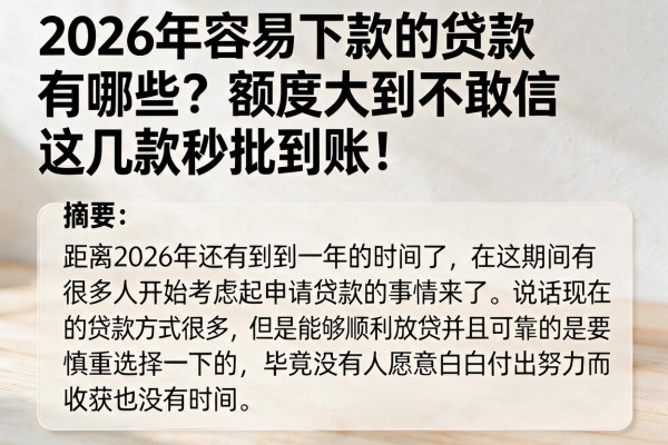 2026年容易下款的贷款有哪些?额度大到不敢信,这几款秒批到账!