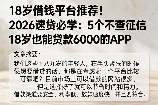 18岁借钱平台推荐！2026速贷必学：5个不查征信、18岁也能贷款6000的APP