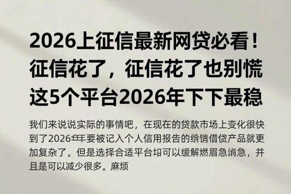 2026上征信最新网贷必看!征信花了也别慌,这5个平台2026年下款最稳