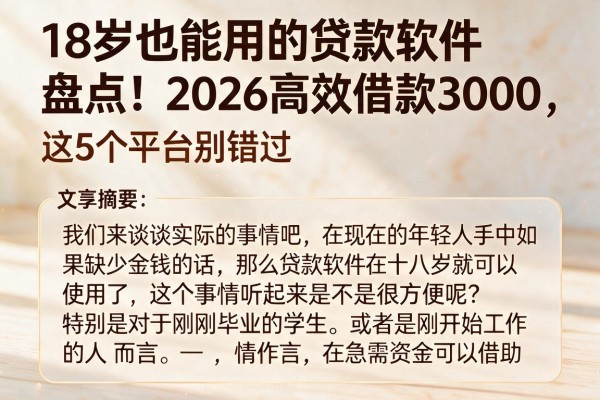 18岁也能用的贷款软件盘点!2026高效借款3000,这5个平台别错过