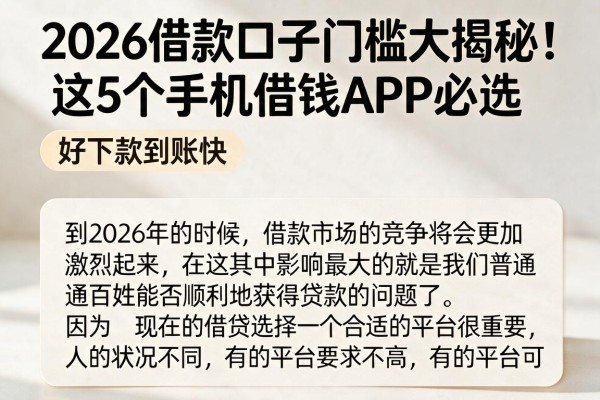 2026借款口子门槛大揭秘！这5个手机借钱APP必选，好下款到账快