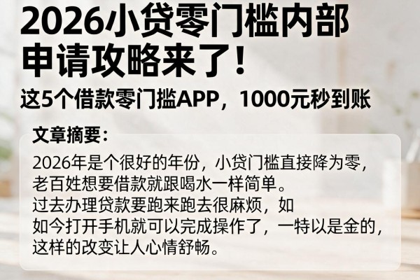 2026小贷零门槛内部申请攻略来了!这5个借款零门槛APP,1000元秒到账