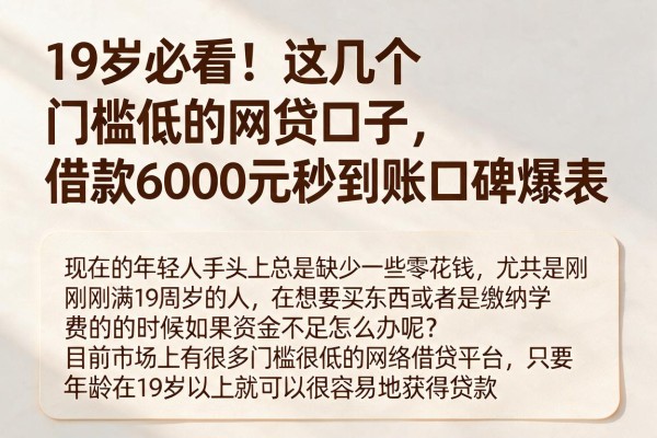 19岁必看!这几个门槛低的网贷口子,借款6000元秒到账口碑爆表