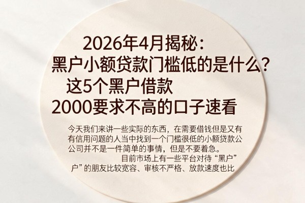 2026年4月揭秘：黑户小额贷款门槛低的是什么？这5个黑户借款2000要求不高的口子速看