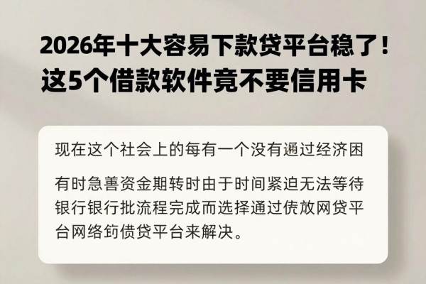 2026年十大容易下款网贷平台稳了!这5个借款软件竟不要信用卡
