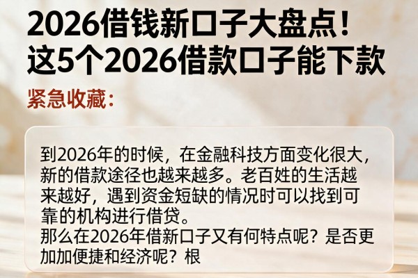 2026借钱新口子大盘点!这5个2026借款口子能下款,紧急收藏