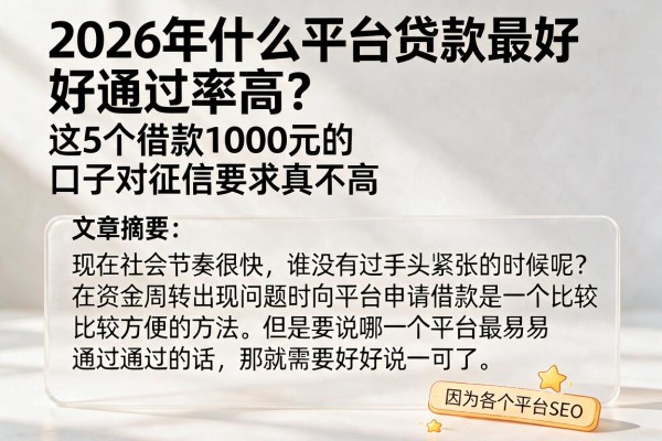 2026年什么平台贷款最好通过率高？这5个借款1000元的口子对征信要求真不高