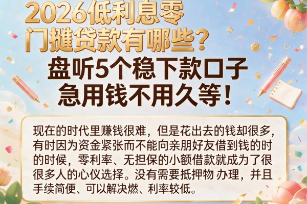2026低利息零门槛贷款有哪些？盘点5个稳下款口子，急用钱不用久等！