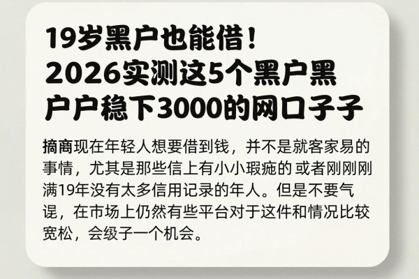 19岁黑户也能借！2026实测这5个黑户稳下3000的网贷口子