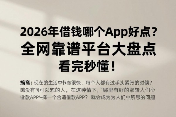 2026年借钱哪个app好点?全网靠谱平台大盘点,看完秒懂!