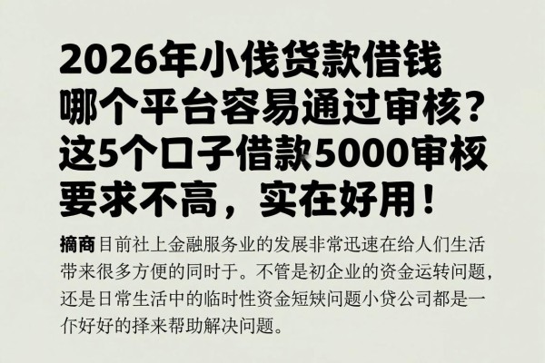 2026年小额贷款借钱哪个平台容易通过审核?这5个口子借款5000审核要求不高,实在好用!